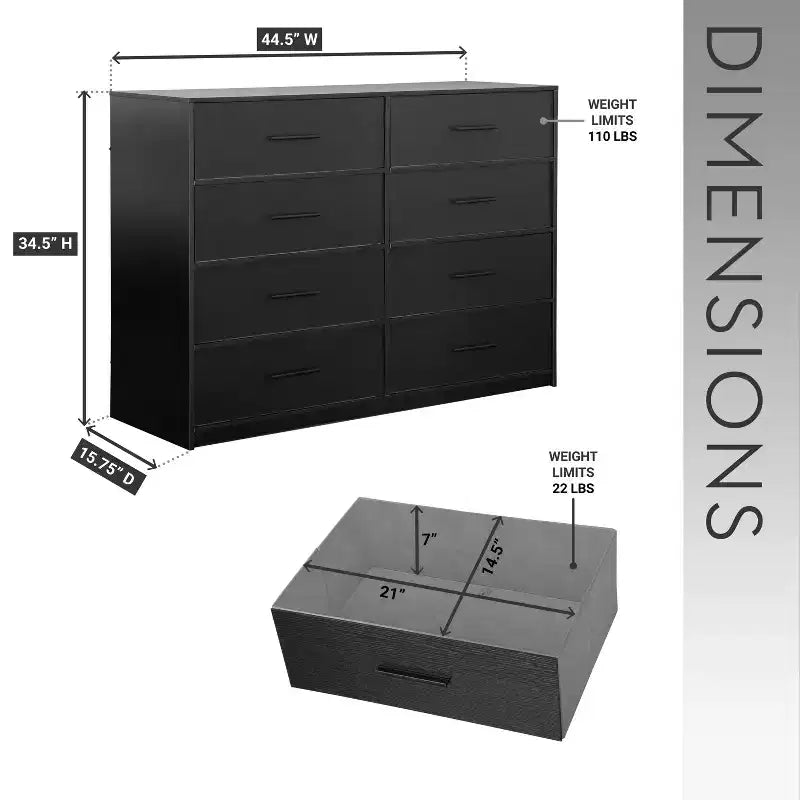 GDFStudio Quitterie 44.5'' Modern 8-Drawer Dresser