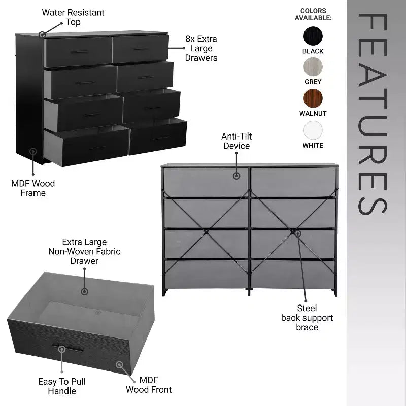 GDFStudio Quitterie 44.5'' Modern 8-Drawer Dresser