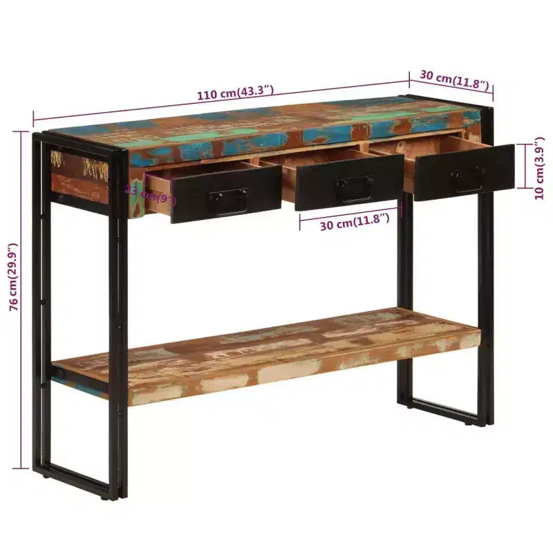 vidaXL Console Table Multicolor Solid reclaimed wood, iron Medium