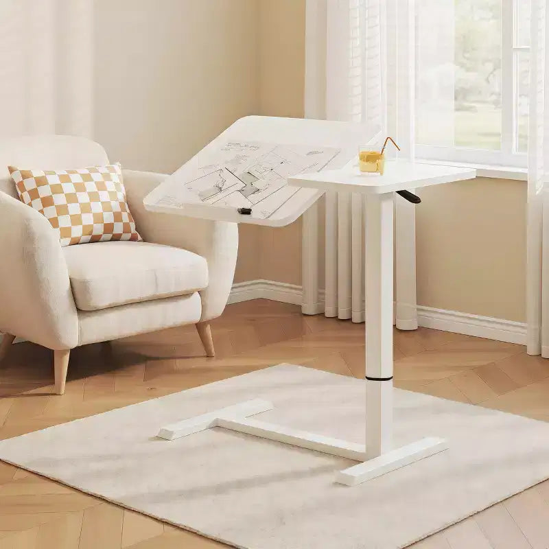 JVNOXK Height Adjustable Tilting Overbed Desk with Lockable Wheels, White