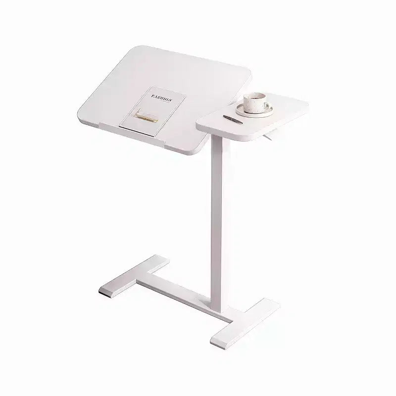 JVNOXK Height Adjustable Tilting Overbed Desk with Lockable Wheels, White
