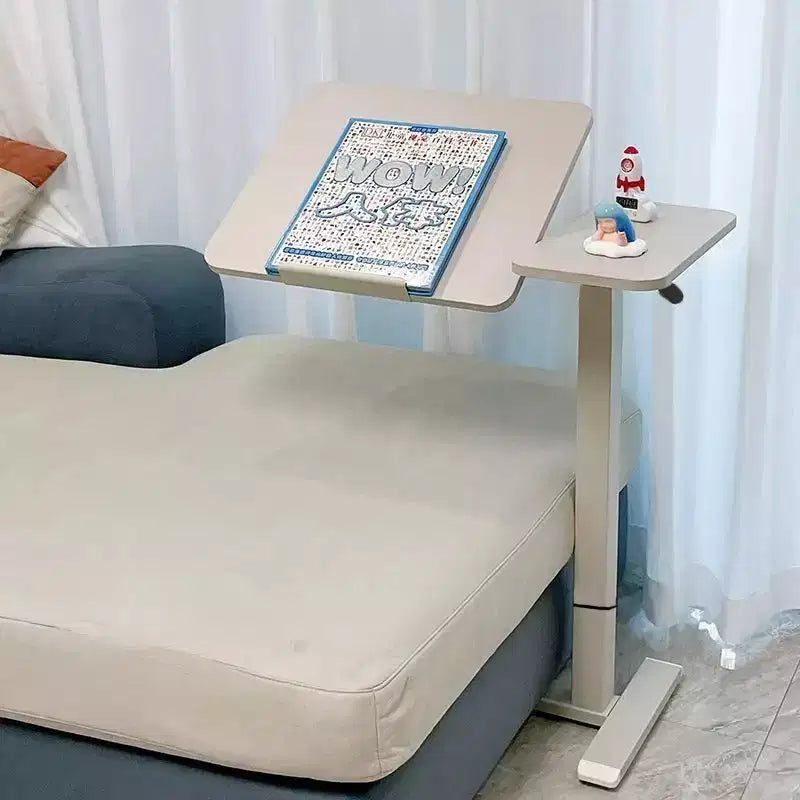 JVNOXK Height Adjustable Tilting Overbed Desk with Lockable Wheels, White