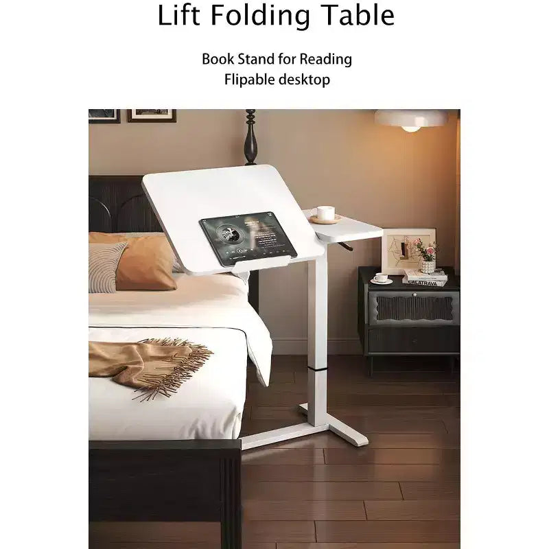 JVNOXK Height Adjustable Tilting Overbed Desk with Lockable Wheels, White