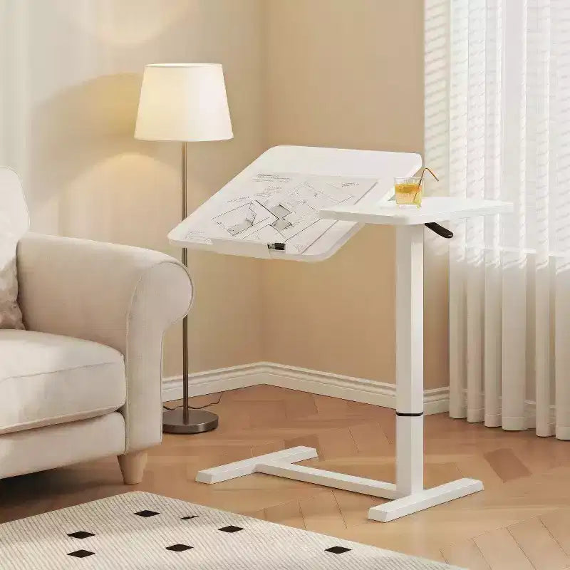 JVNOXK Height Adjustable Tilting Overbed Desk with Lockable Wheels, White