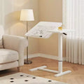 JVNOXK Height Adjustable Tilting Overbed Desk with Lockable Wheels, White