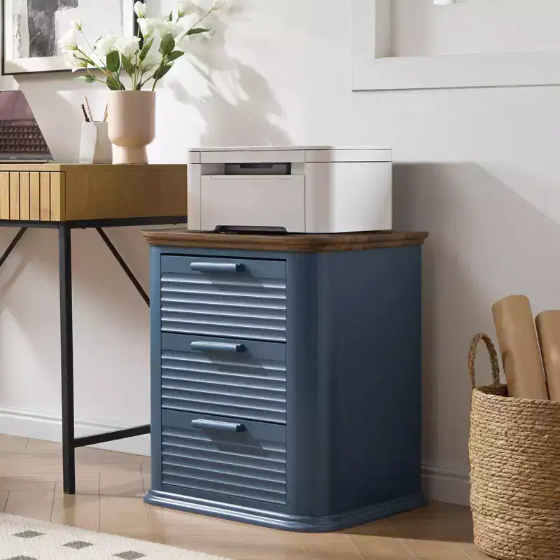 GDFStudio Rosy 22 Fluted Wood Nightstand with Charging Station and 3 Drawers