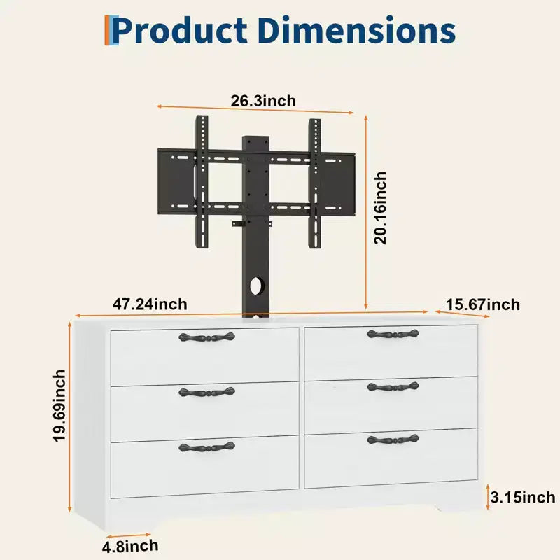 63 Modern TV Stand with Mount for 75-Inch TV, 6 Drawer, Adjustable Height Entertainment Center, for Living Room, Bedroom & Office