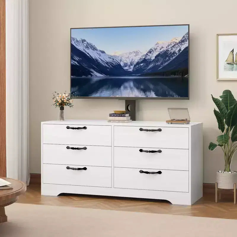 63 Modern TV Stand with Mount for 75-Inch TV, 6 Drawer, Adjustable Height Entertainment Center, for Living Room, Bedroom & Office