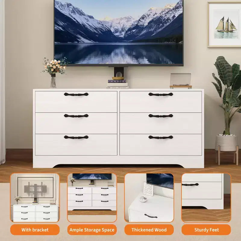 63 Modern TV Stand with Mount for 75-Inch TV, 6 Drawer, Adjustable Height Entertainment Center, for Living Room, Bedroom & Office
