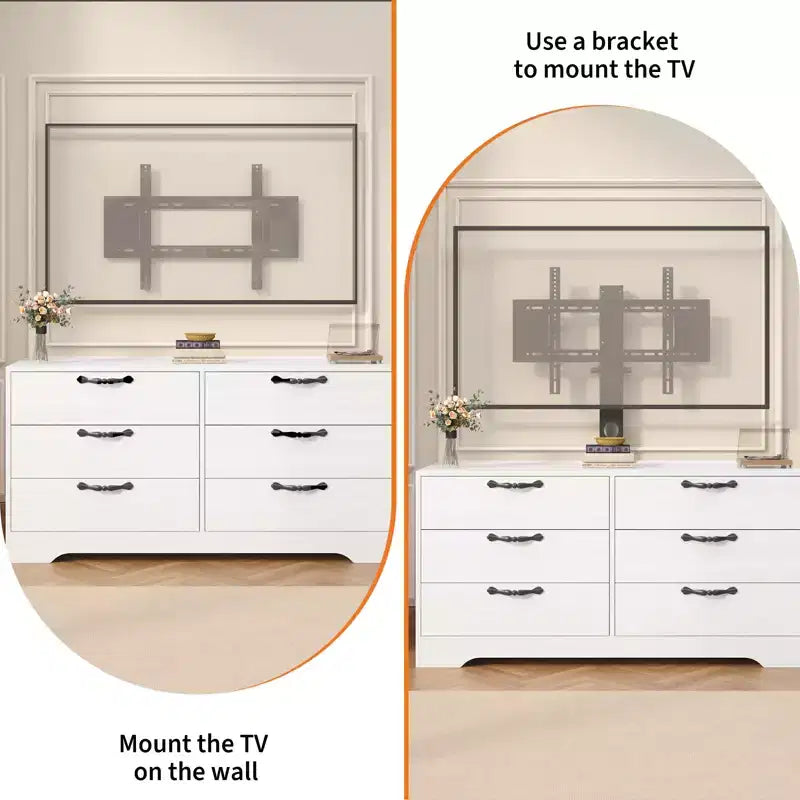 63 Modern TV Stand with Mount for 75-Inch TV, 6 Drawer, Adjustable Height Entertainment Center, for Living Room, Bedroom & Office