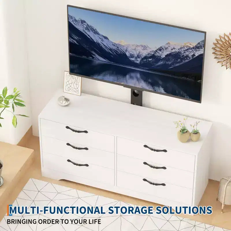 63 Modern TV Stand with Mount for 75-Inch TV, 6 Drawer, Adjustable Height Entertainment Center, for Living Room, Bedroom & Office