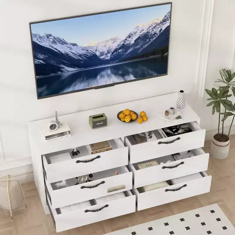 63 Modern TV Stand with Mount for 75-Inch TV, 6 Drawer, Adjustable Height Entertainment Center, for Living Room, Bedroom & Office