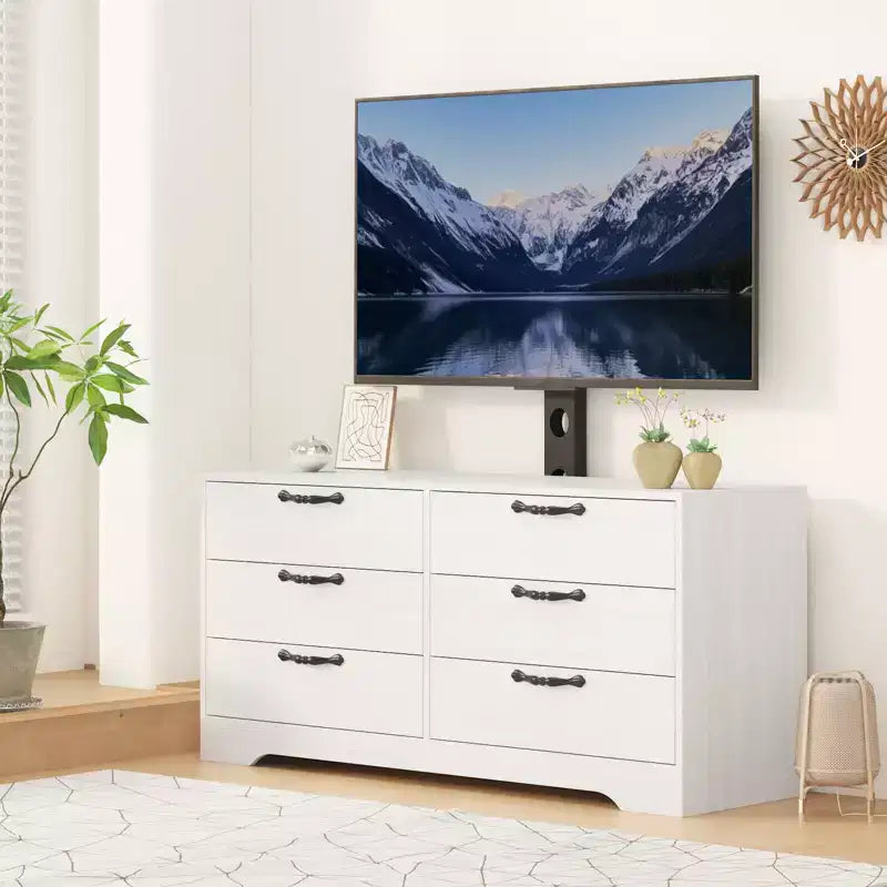 63 Modern TV Stand with Mount for 75-Inch TV, 6 Drawer, Adjustable Height Entertainment Center, for Living Room, Bedroom & Office