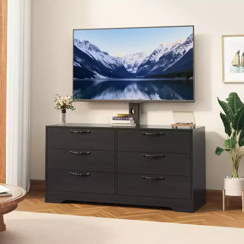 63 Modern TV Stand with Mount for 75-Inch TV, 6 Drawer, Adjustable Height Entertainment Center, for Living Room, Bedroom & Office