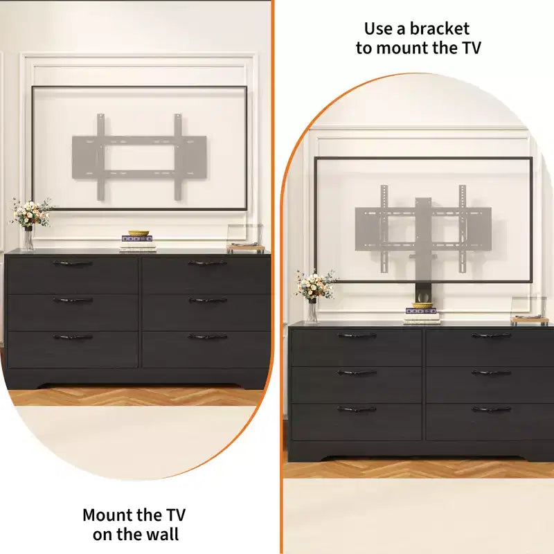 63 Modern TV Stand with Mount for 75-Inch TV, 6 Drawer, Adjustable Height Entertainment Center, for Living Room, Bedroom & Office