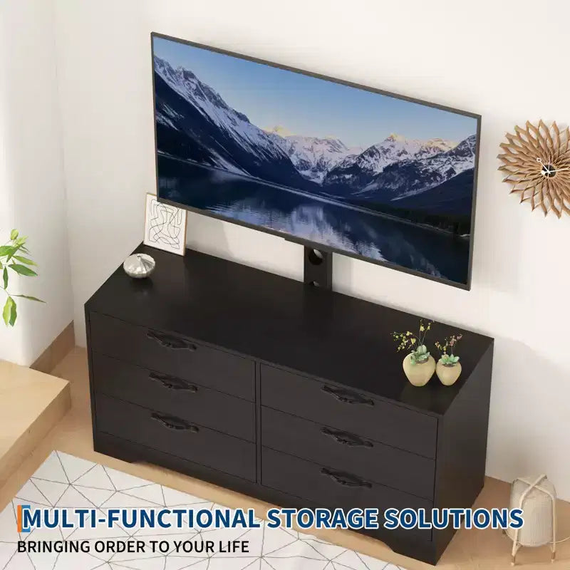 63 Modern TV Stand with Mount for 75-Inch TV, 6 Drawer, Adjustable Height Entertainment Center, for Living Room, Bedroom & Office