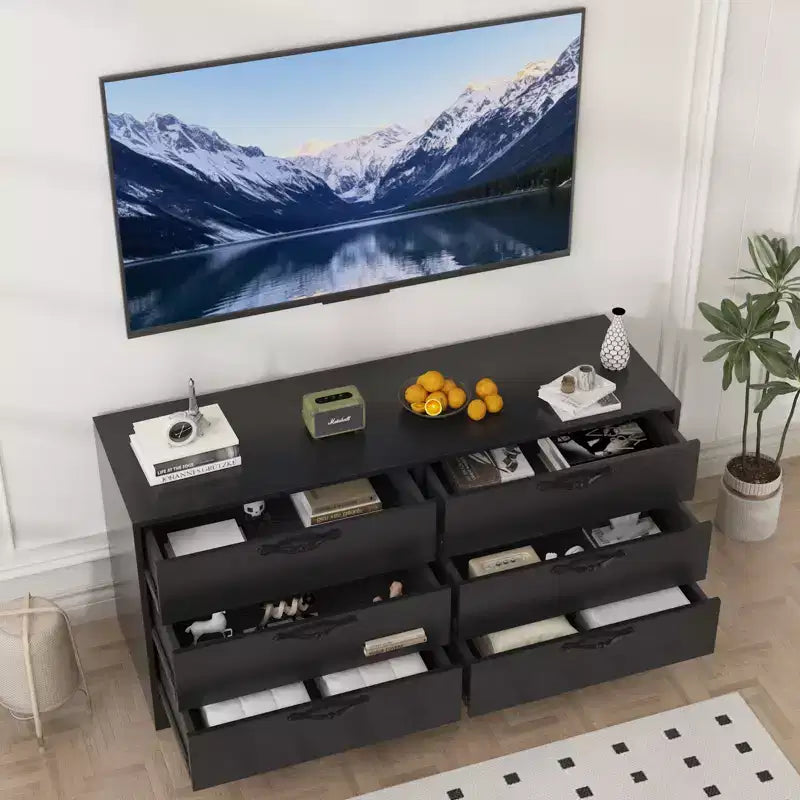 63 Modern TV Stand with Mount for 75-Inch TV, 6 Drawer, Adjustable Height Entertainment Center, for Living Room, Bedroom & Office