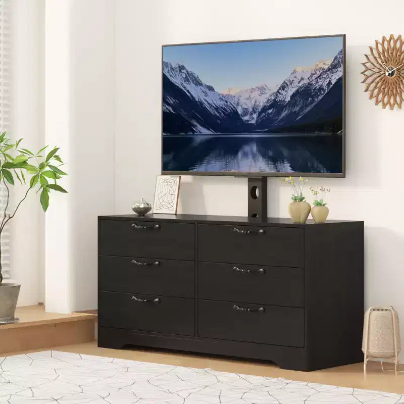63 Modern TV Stand with Mount for 75-Inch TV, 6 Drawer, Adjustable Height Entertainment Center, for Living Room, Bedroom & Office