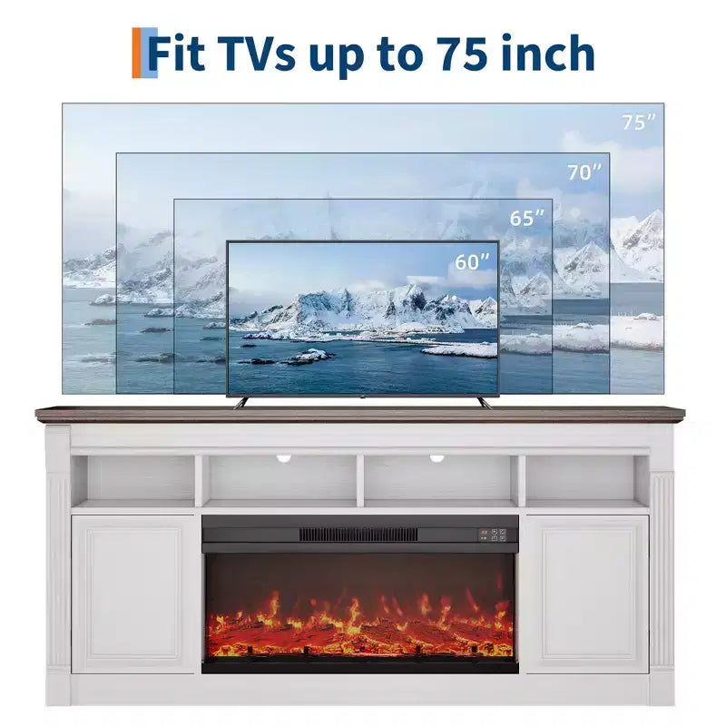 Fireplace TV Stand, Modern Farmhouse Entertainment Center with Sliding Barn Doors, Storage Cabinets & Open Shelves