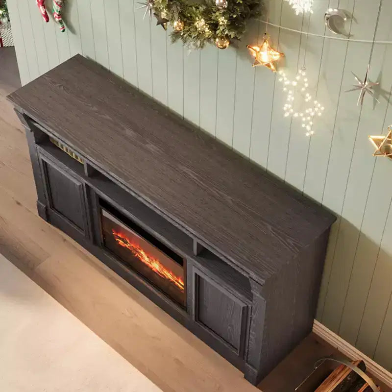 Fireplace TV Stand, Modern Farmhouse Entertainment Center with Sliding Barn Doors, Storage Cabinets & Open Shelves