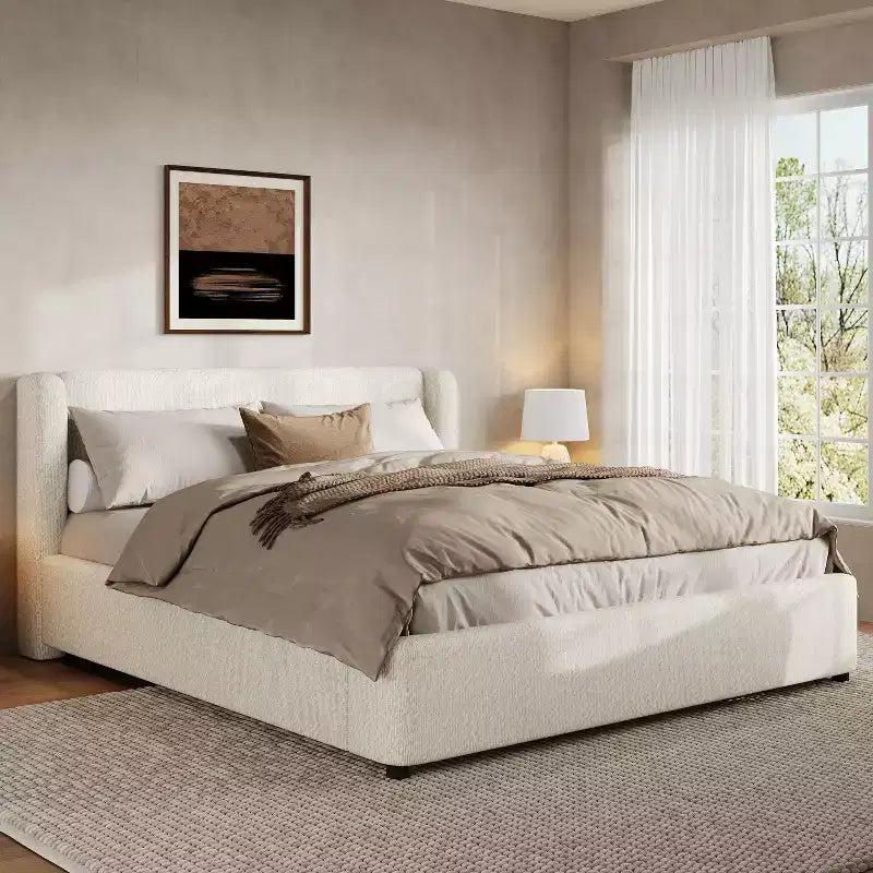 Christopher Knight Home Verona Boucle Upholstered Platform Bed with Wingback Headboard