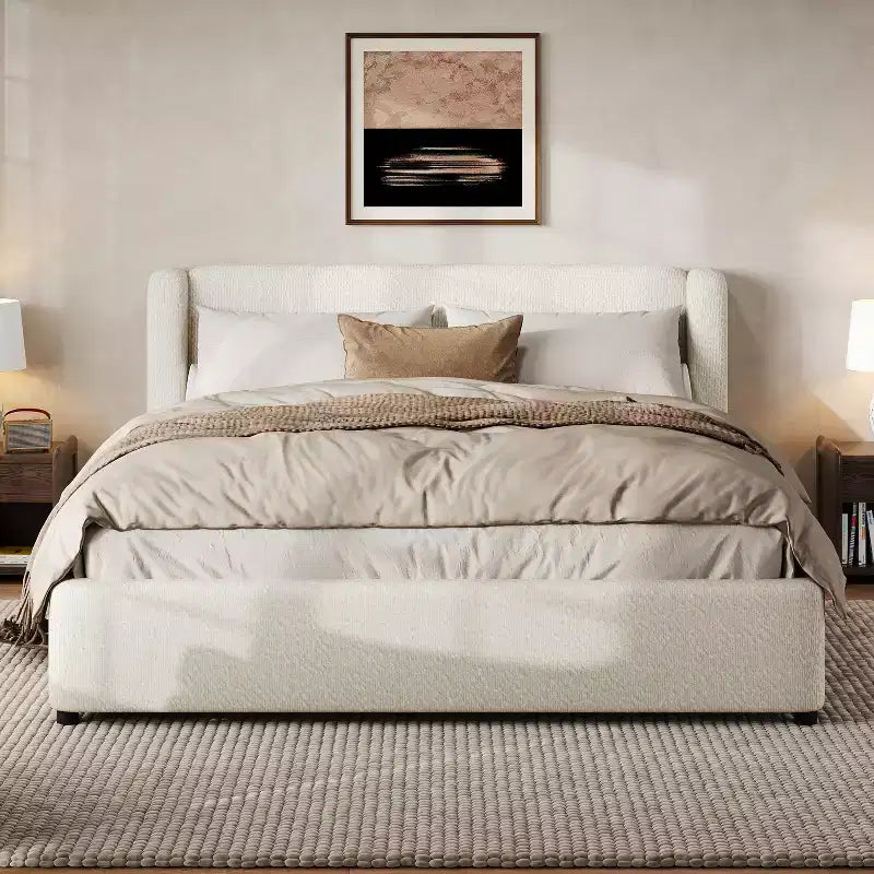 Christopher Knight Home Verona Boucle Upholstered Platform Bed with Wingback Headboard