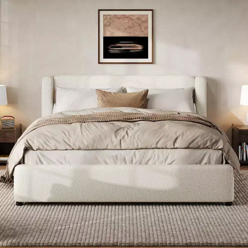 Christopher Knight Home Verona Boucle Upholstered Platform Bed with Wingback Headboard