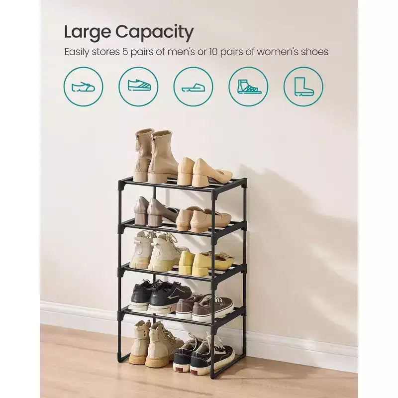 SONGMICS Shoe Rack, 4-Tier Shoe Organizer, Metal Storage Shelf, for 5-10 Pairs, Stackable, Garage, 11.8 x 16.7 x 28.4 Inches, Blac