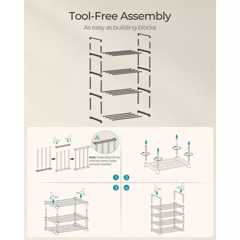 SONGMICS Shoe Rack, 4-Tier Shoe Organizer, Metal Storage Shelf, for 5-10 Pairs, Stackable, Garage, 11.8 x 16.7 x 28.4 Inches, Blac