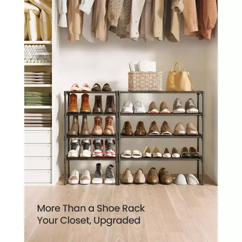 SONGMICS Shoe Rack, 4-Tier Shoe Organizer, Metal Storage Shelf, for 5-10 Pairs, Stackable, Garage, 11.8 x 16.7 x 28.4 Inches, Blac