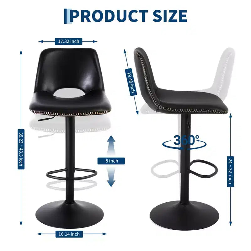 Modern Adjustable Swivel Bar Stools Set of 2, Ergonomic Sturdy Metal Base, Comfortable Counter Height Chairs, for Kitchen Island, Dining, Living Room