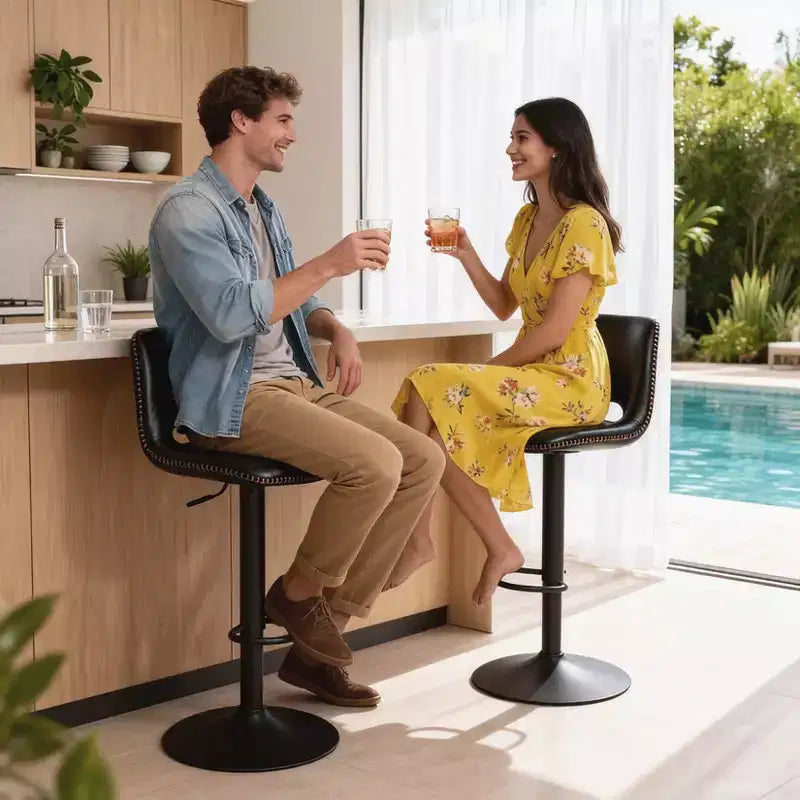 Modern Adjustable Swivel Bar Stools Set of 2, Ergonomic Sturdy Metal Base, Comfortable Counter Height Chairs, for Kitchen Island, Dining, Living Room