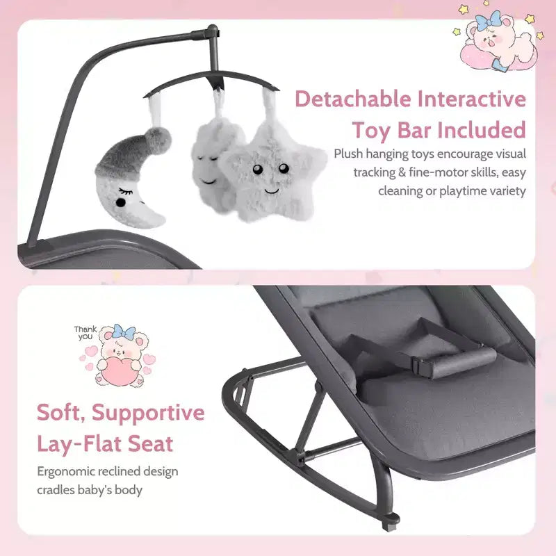 COZONY 2-in-1 Collapsible Baby Bouncer & Rocker, 3-Position Adjustable Seat, Lightweight & Portable