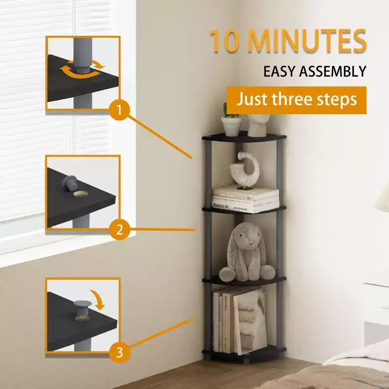 HOMLUX 4-Tier Corner Storage Shelf, Open Display Bookshelf for Bathroom, Living Room, Home Office