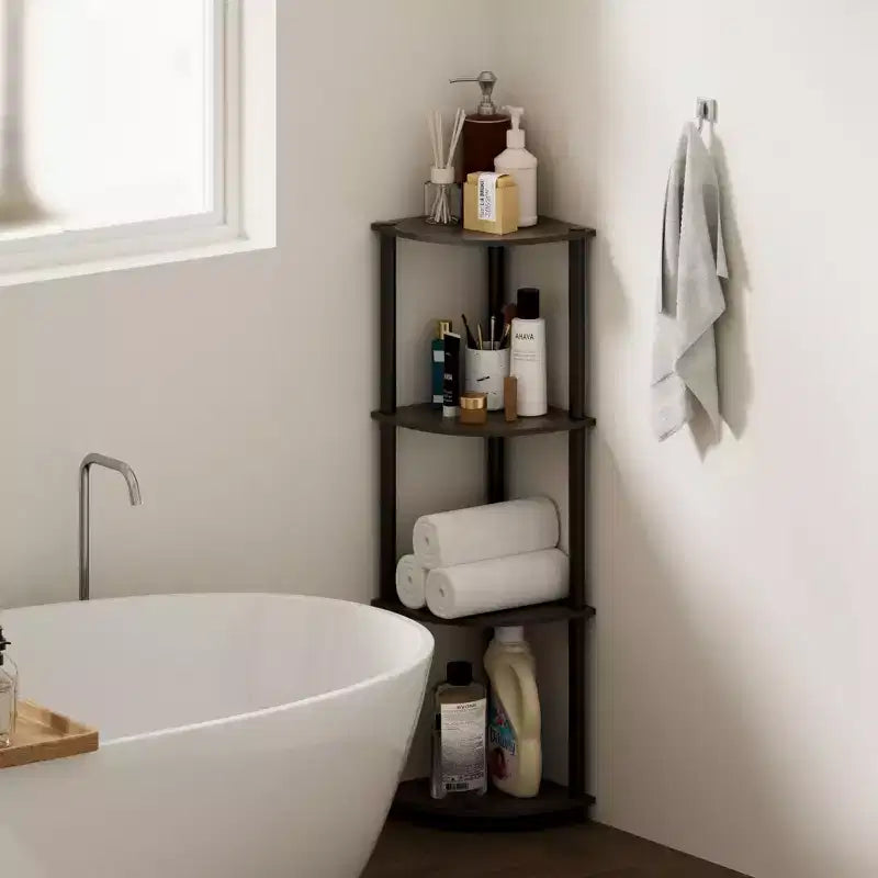 HOMLUX 4-Tier Corner Storage Shelf, Open Display Bookshelf for Bathroom, Living Room, Home Office