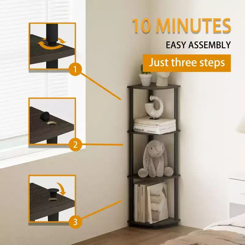 HOMLUX 4-Tier Corner Storage Shelf, Open Display Bookshelf for Bathroom, Living Room, Home Office