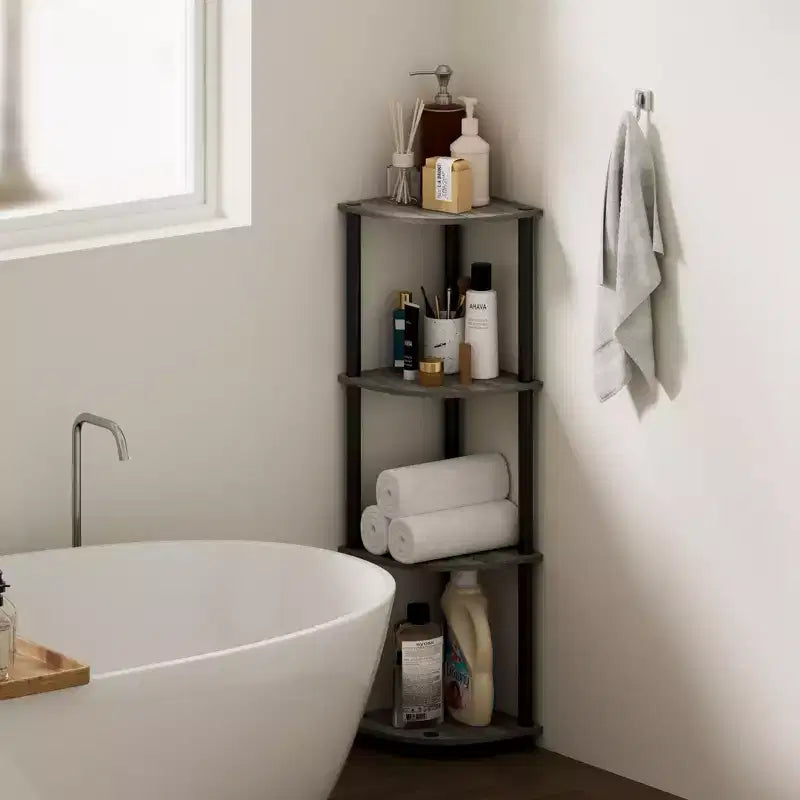 HOMLUX 4-Tier Corner Storage Shelf, Open Display Bookshelf for Bathroom, Living Room, Home Office