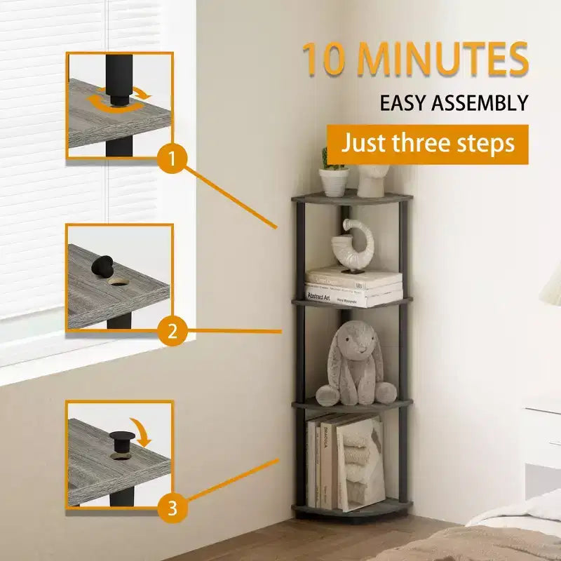 HOMLUX 4-Tier Corner Storage Shelf, Open Display Bookshelf for Bathroom, Living Room, Home Office