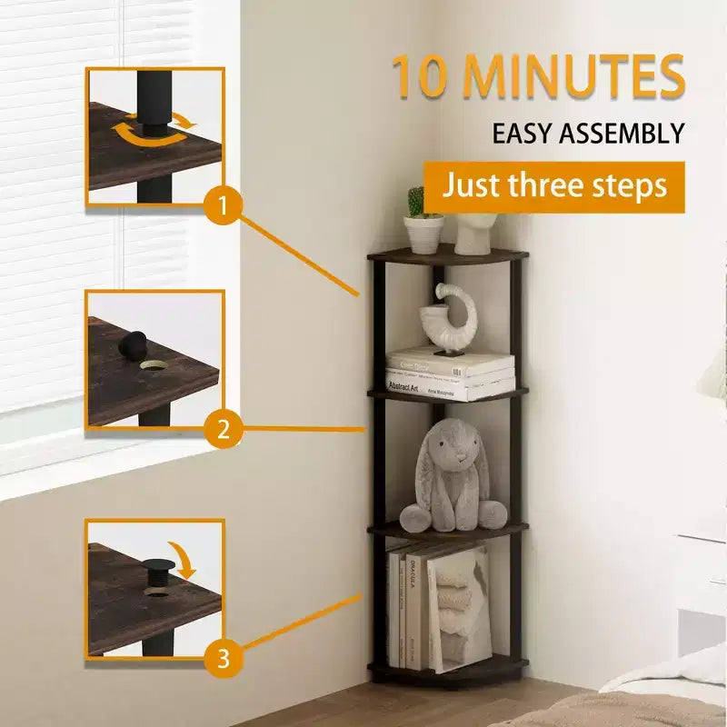 HOMLUX 4-Tier Corner Storage Shelf, Open Display Bookshelf for Bathroom, Living Room, Home Office