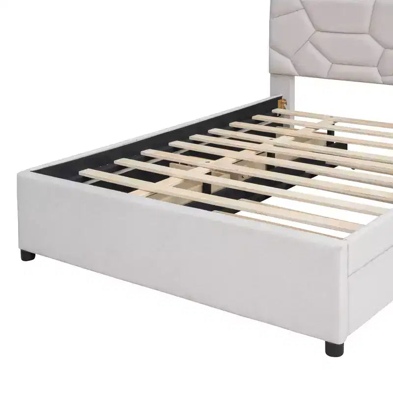 Luxystar Modern Full Linen Upholstered Platform Bed with Brick Pattern Headboard, Trundle and 2 Drawers