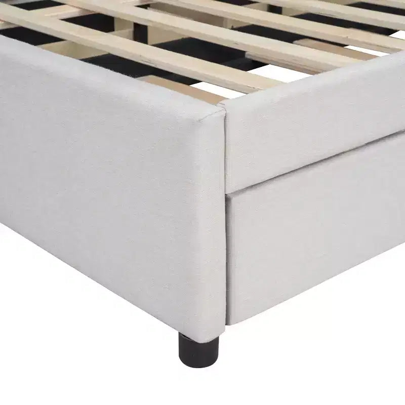 Luxystar Modern Full Linen Upholstered Platform Bed with Brick Pattern Headboard, Trundle and 2 Drawers