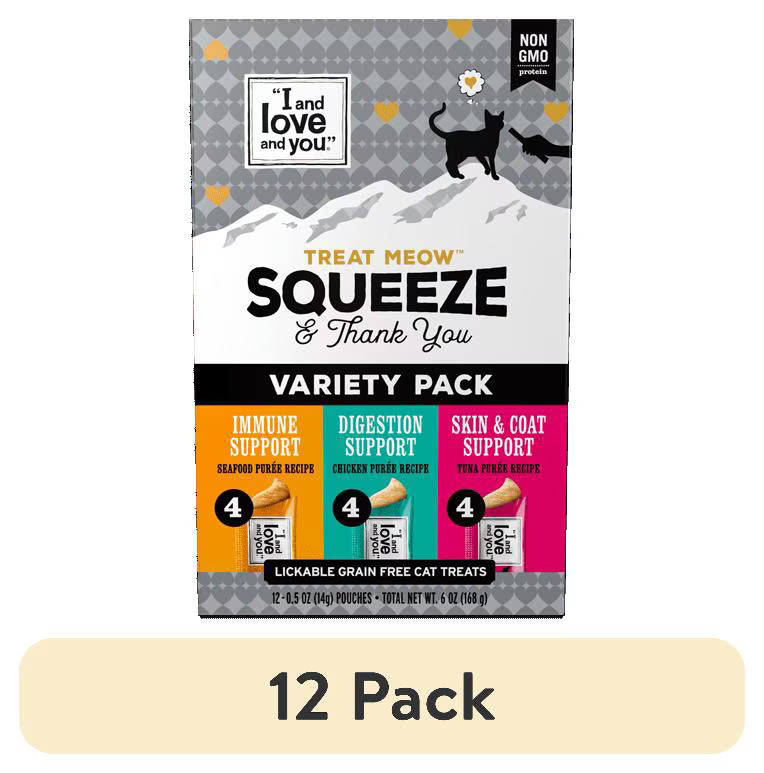 "I and love and you" Treat Meow Squeeze & Thank You Lickable Cat Treat Variety Chicken/Tuna